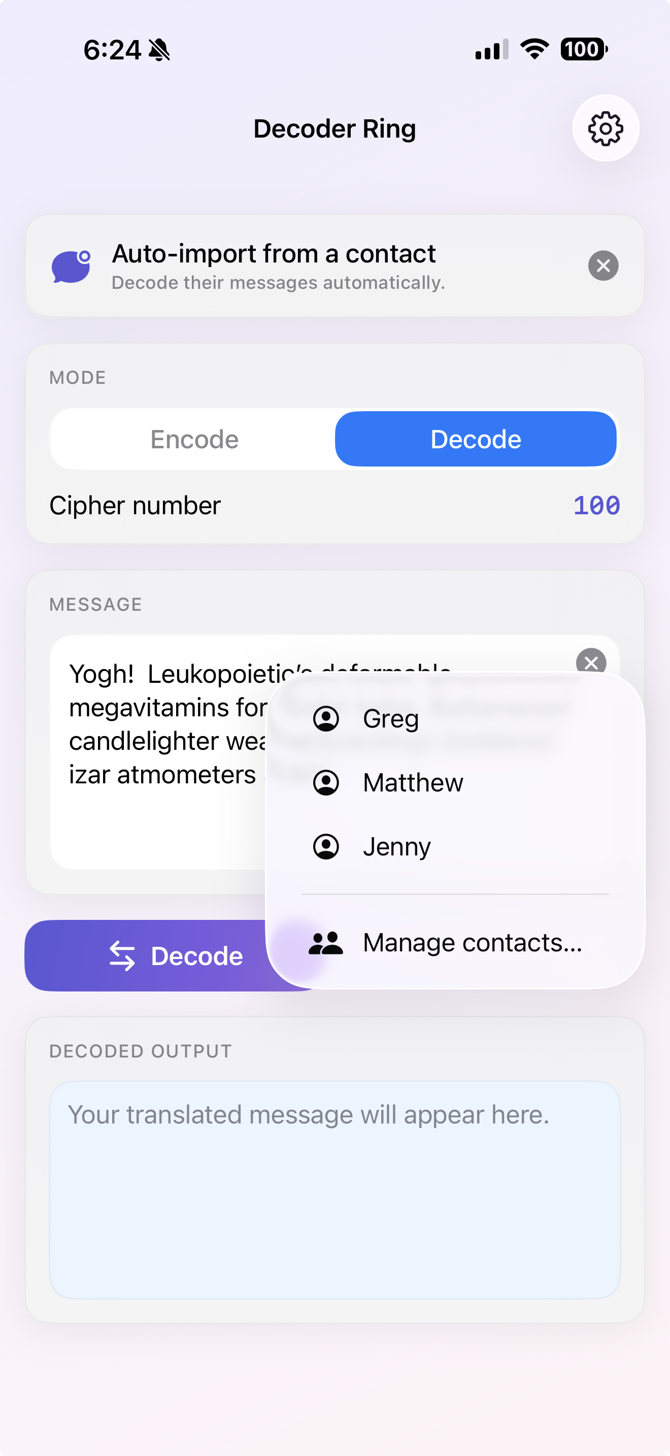 Translating for a specific contact