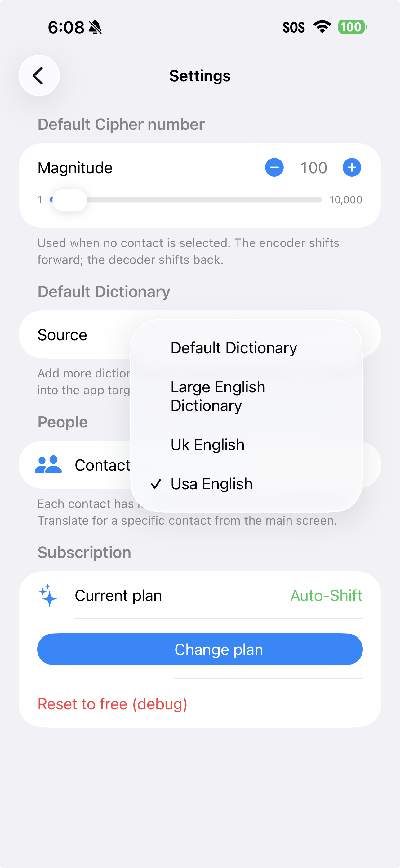 Dictionary picker in settings
